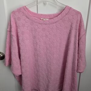 Easel Pink Floral TerryvEmbossed Short Sleeve Top